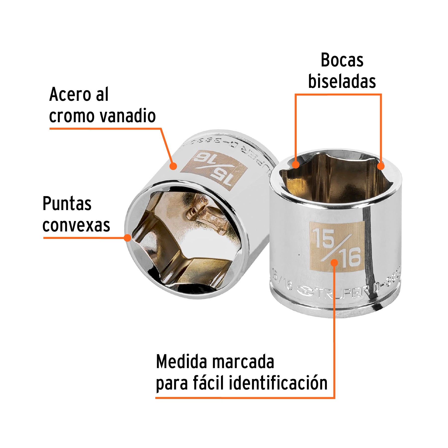 Dado de 15/16", 6 puntas, cuadro 3/8", Truper