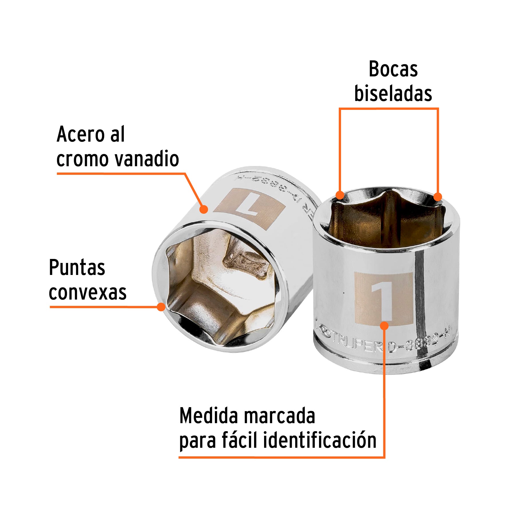 Dado de 1", 6 puntas, cuadro 3/8", Truper