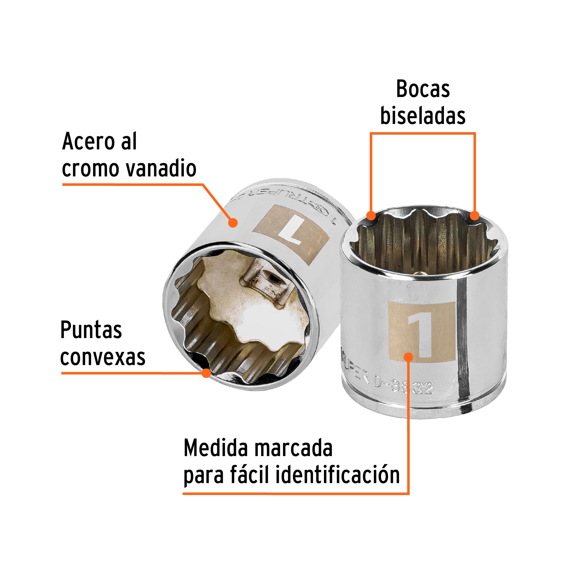 Dado de 1", 12 puntas, cuadro 3/8", Truper