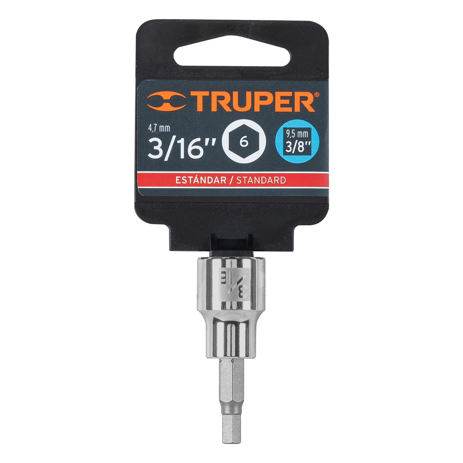 Dado punta hexagonal de 3/16", cuadro 3/8", Truper