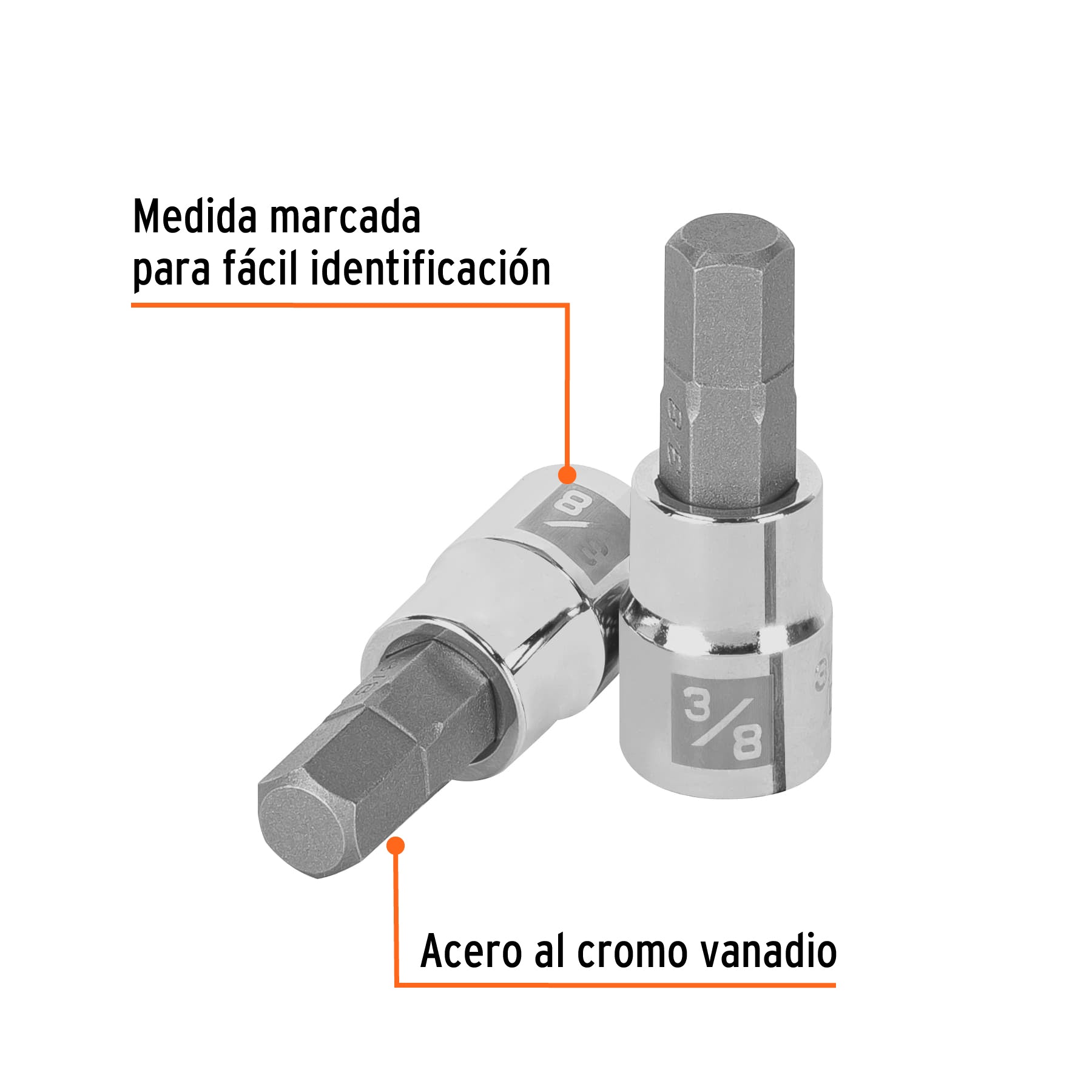 Dado punta hexagonal de 3/8", cuadro 3/8", Truper