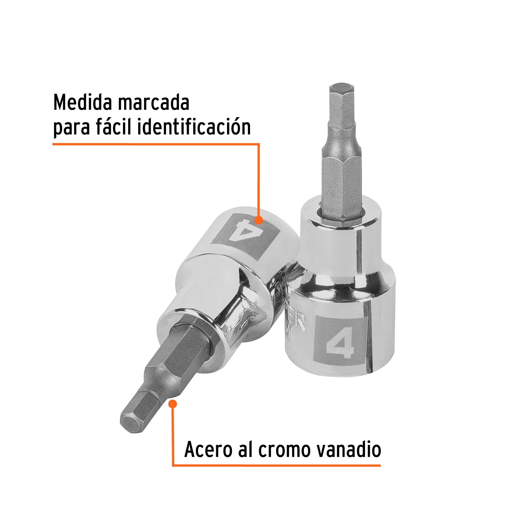 Dado punta hexagonal de 4 mm, cuadro 3/8", Truper