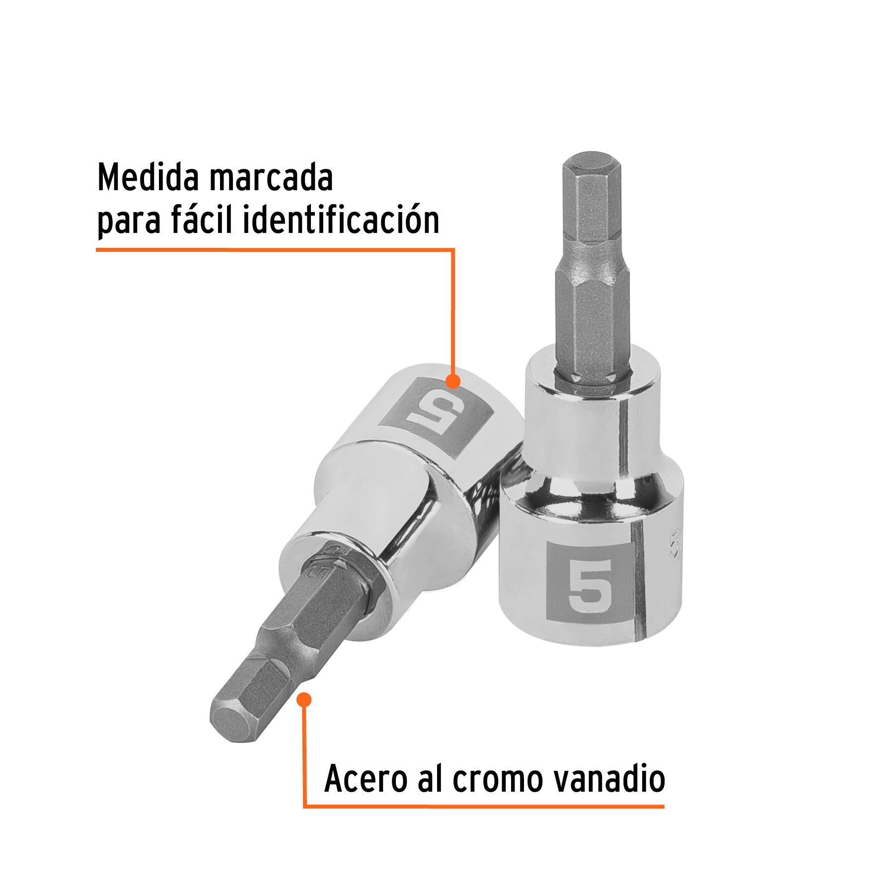 Dado punta hexagonal de 5 mm, cuadro 3/8", Truper
