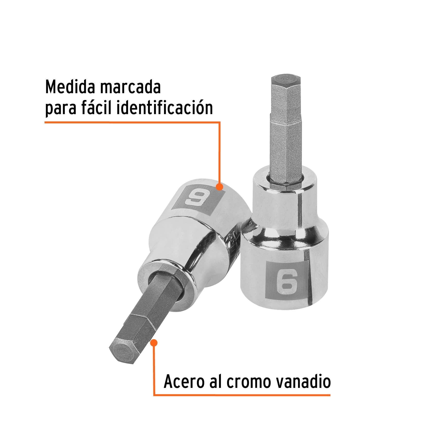 Dado punta hexagonal de 6 mm, cuadro 3/8", Truper