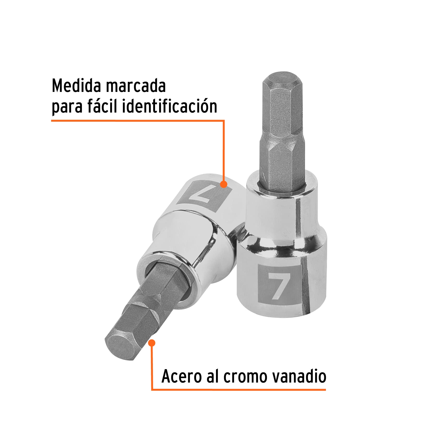 Dado punta hexagonal de 7 mm, cuadro 3/8", Truper