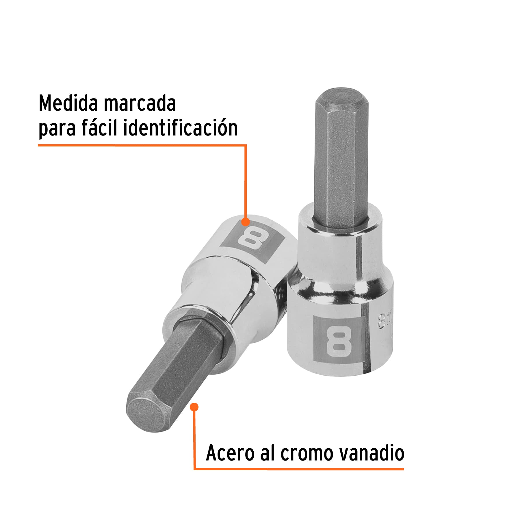 Dado punta hexagonal de 8 mm, cuadro 3/8", Truper