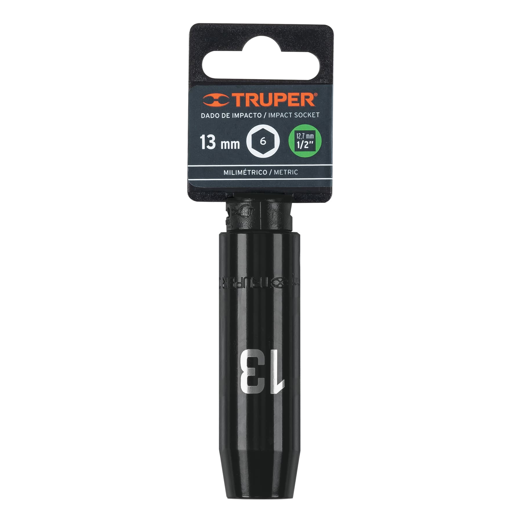 Dado largo cuadro 1/2" de impacto 6 puntas de 13 mm, Truper