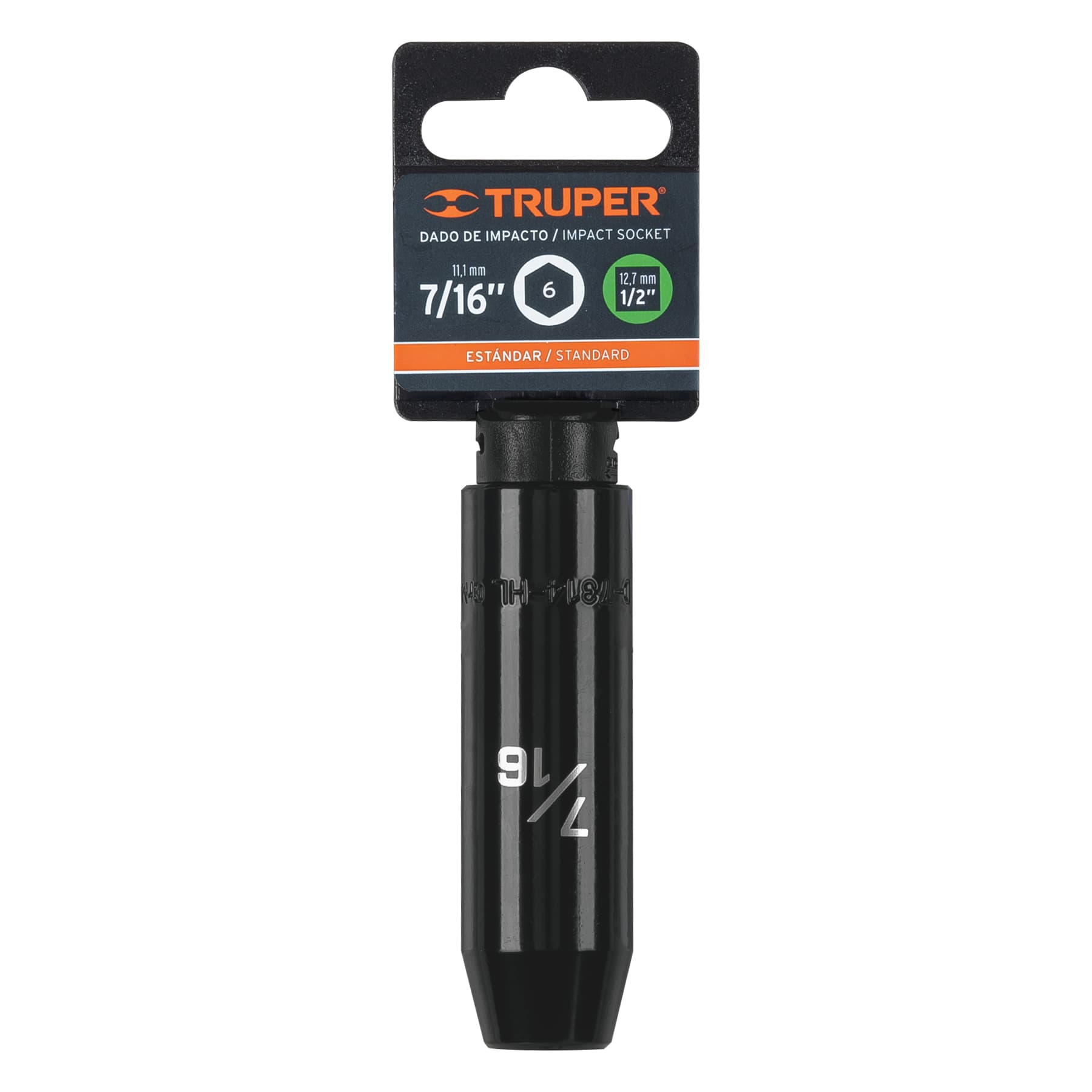 Dado largo impacto de 7/16", 6 puntas, cuadro 1/2", Truper