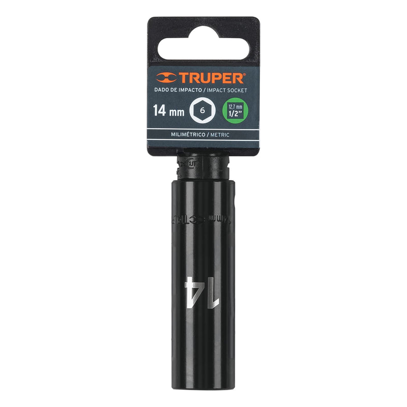 Dado largo cuadro 1/2" de impacto 6 puntas de 14 mm,  Truper