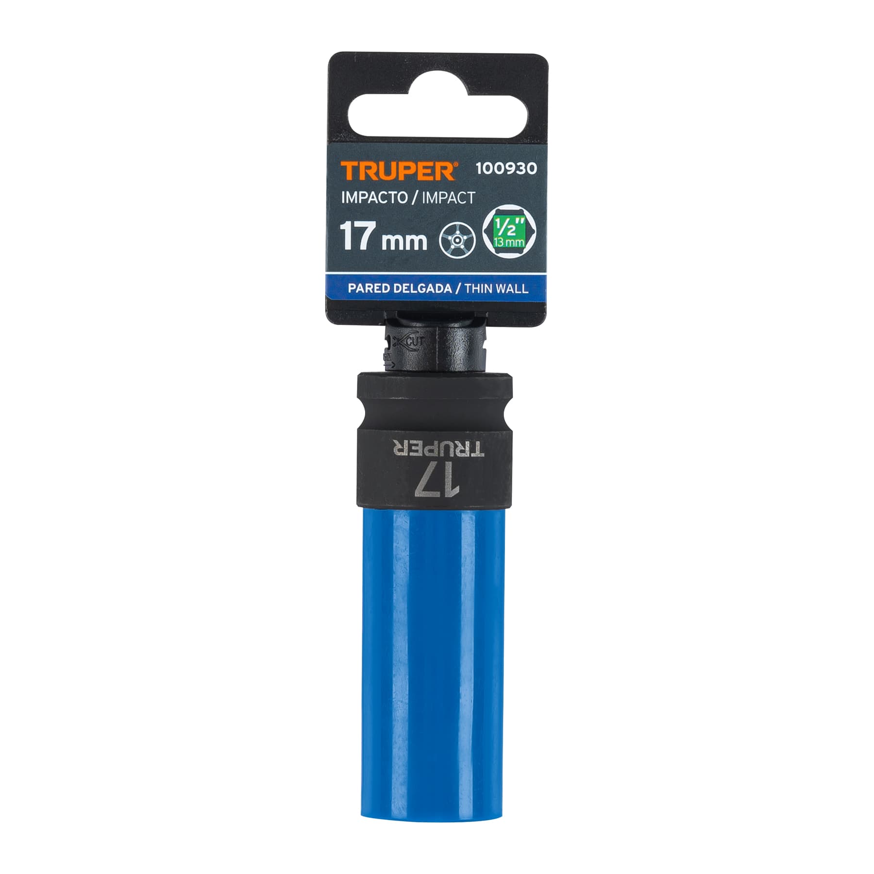 Dado largo impacto protector plástico 17 mm, 6 puntas, cuadro 1/2"