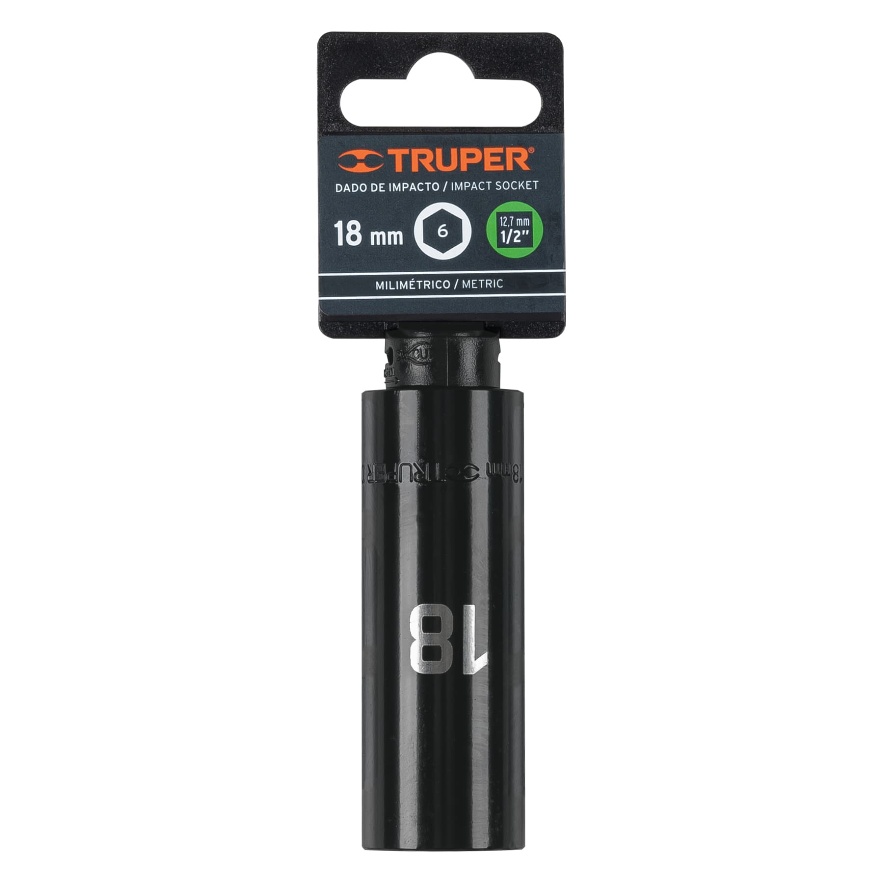 Dado largo cuadro 1/2" de impacto 6 puntas de 18 mm, Truper