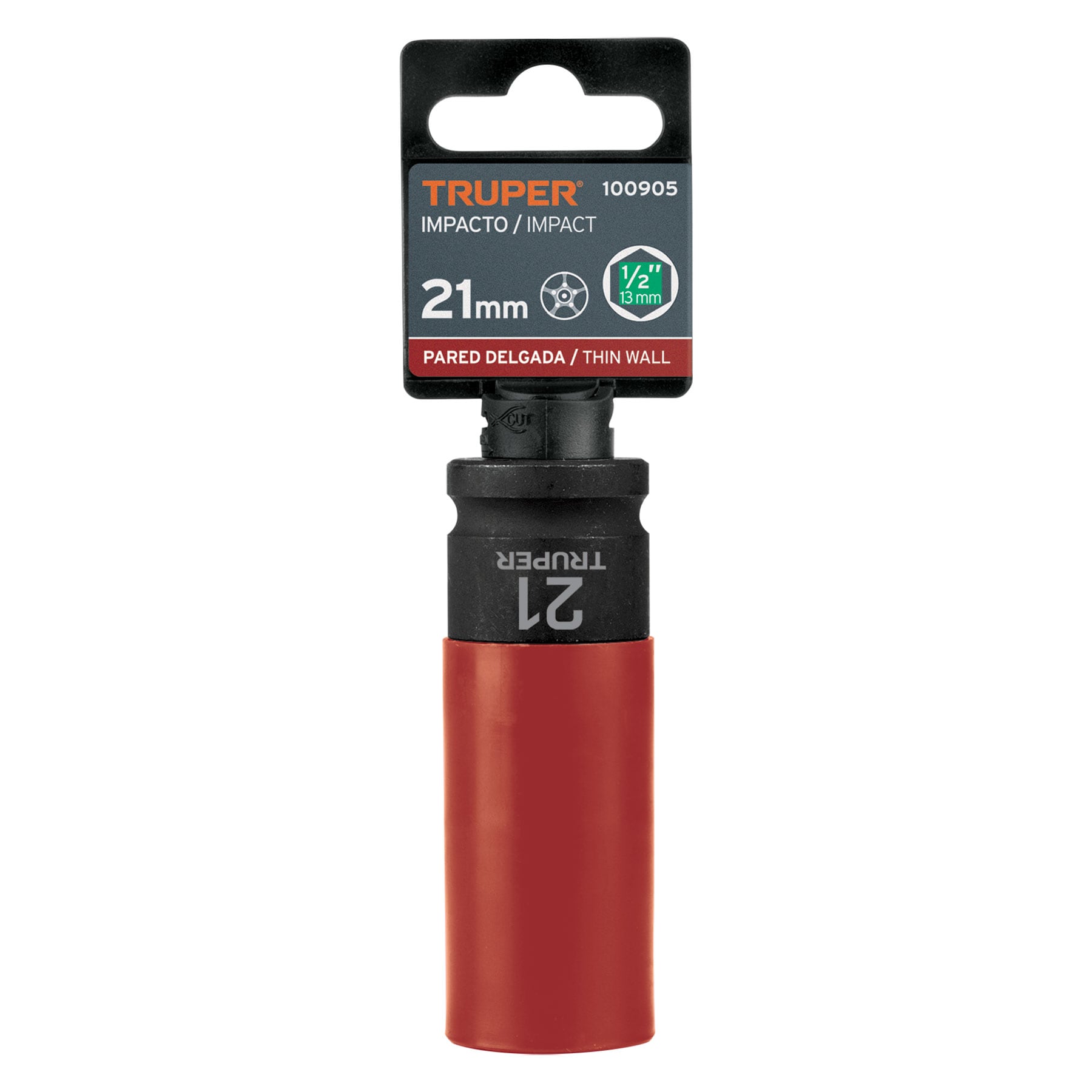 Dado largo impacto protector plástico 21 mm, 6 puntas, cuadro 1/2"