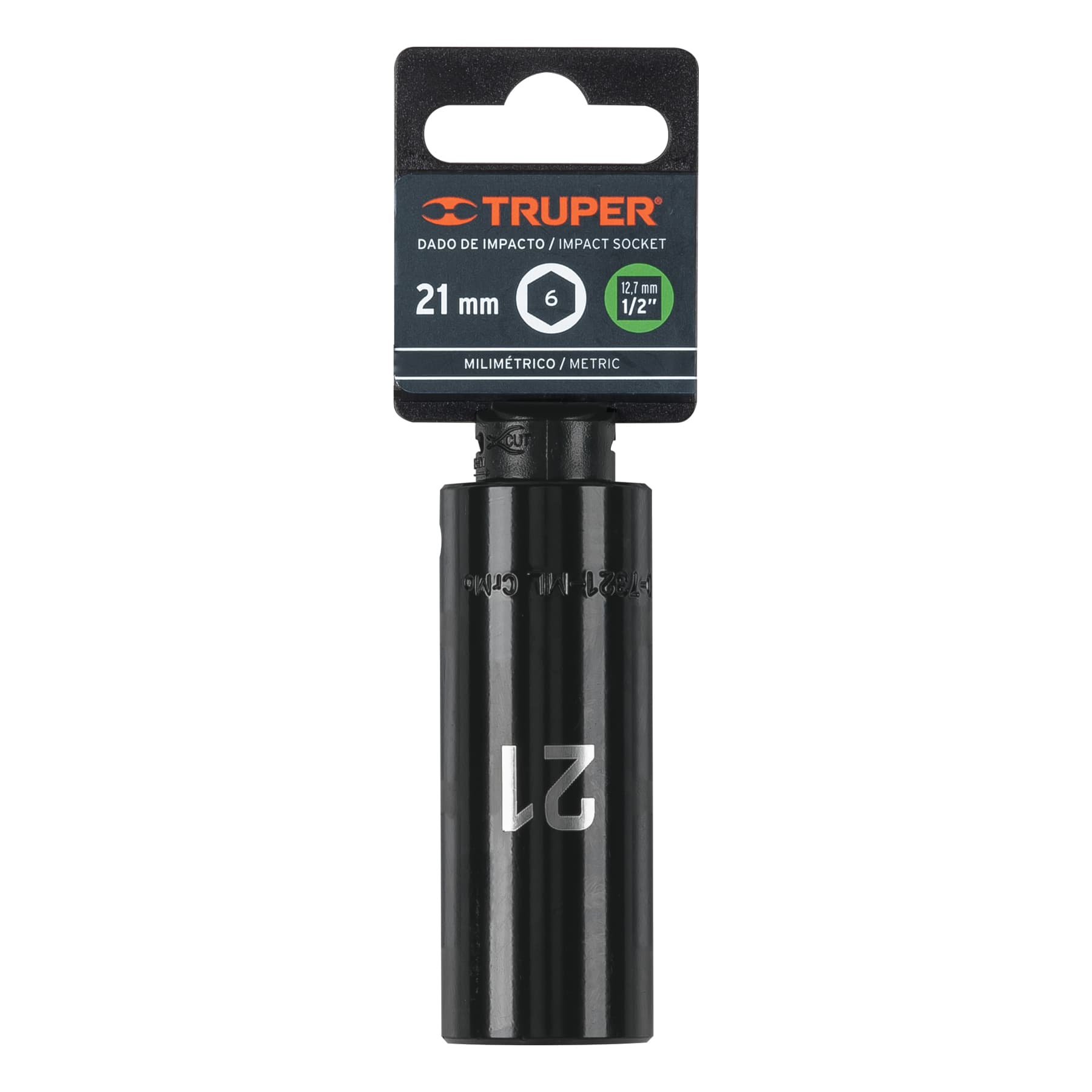 Dado largo cuadro 1/2" de impacto 6 puntas de 21 mm, Truper