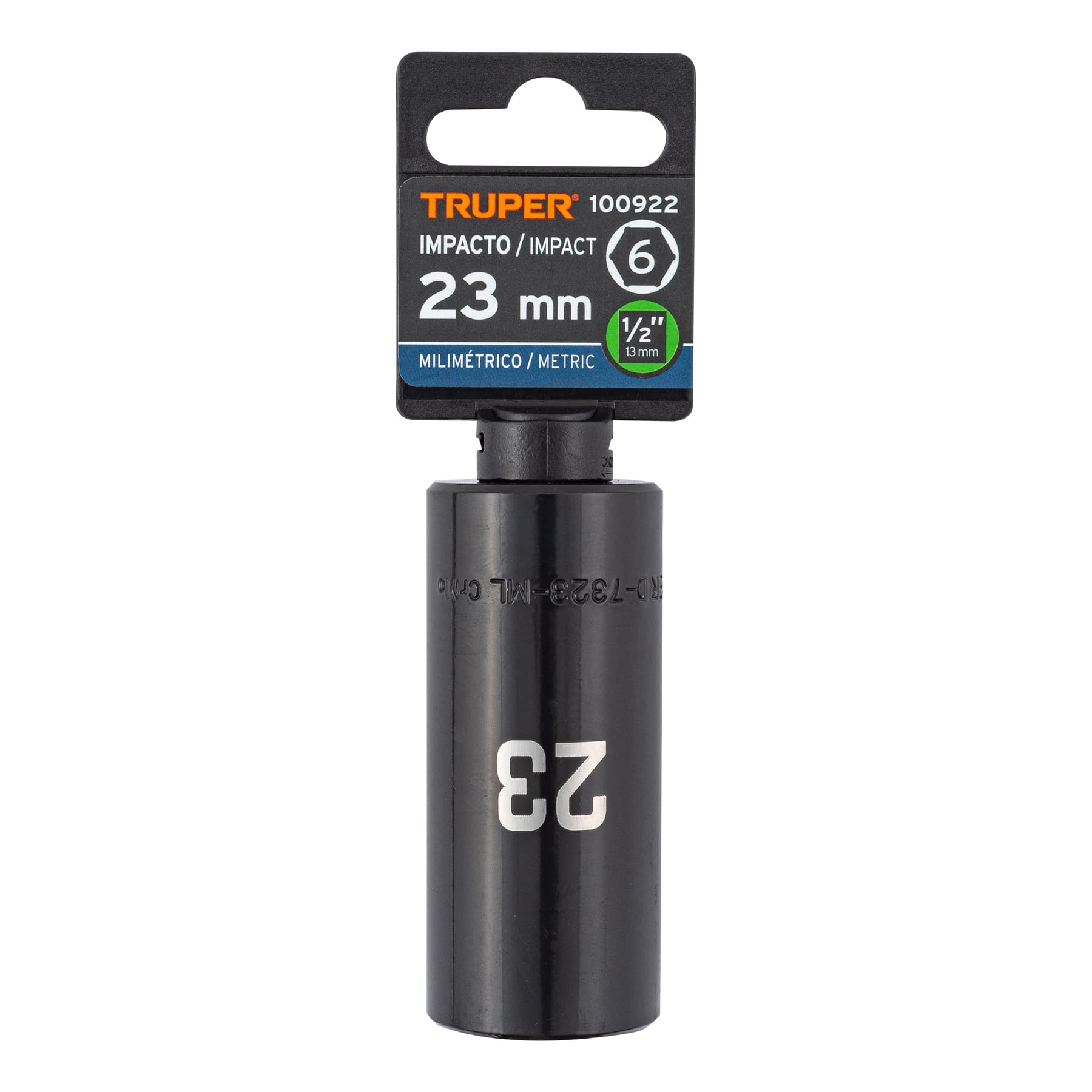 Dado largo impacto de 23 mm, 6 puntas, cuadro 1/2", Truper