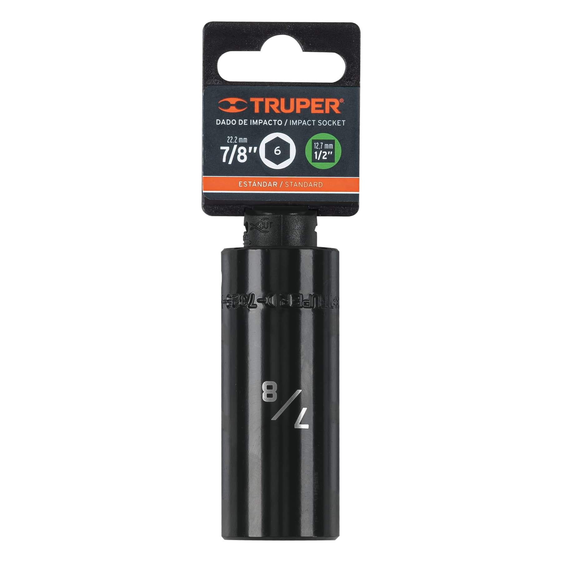 Dado largo impacto de 7/8", 6 puntas, cuadro 1/2", Truper
