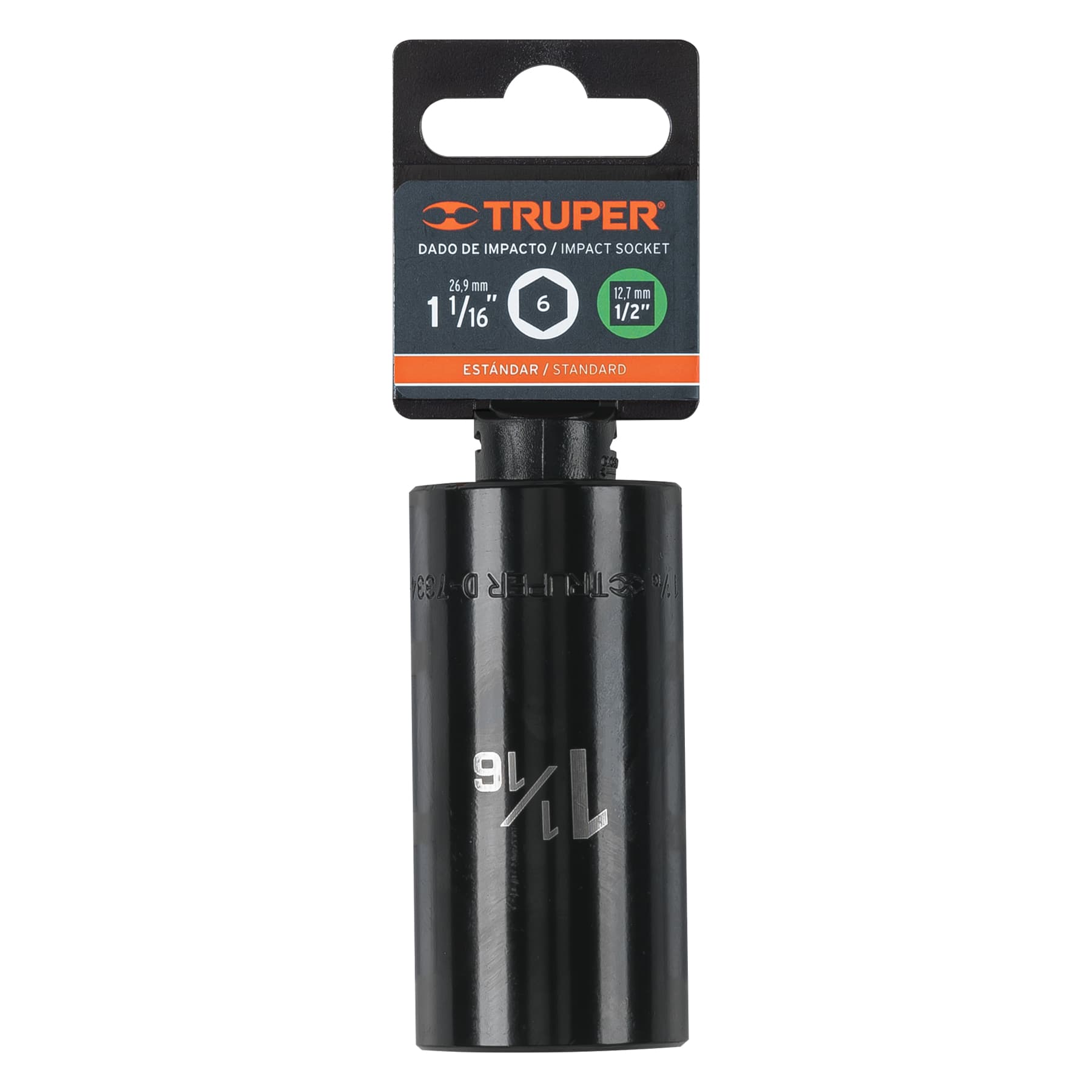 Dado largo impacto de 1-1/16", 6 puntas, cuadro 1/2",Truper