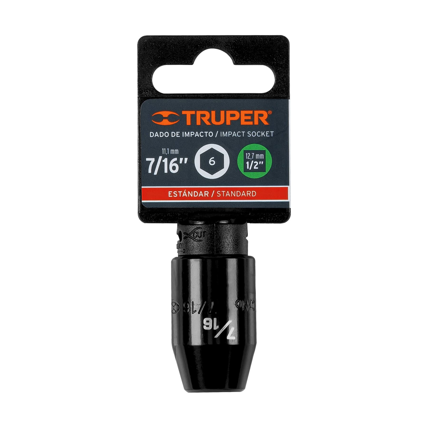 Dado de impacto de 7/16", 6 puntas, cuadro 1/2", Truper