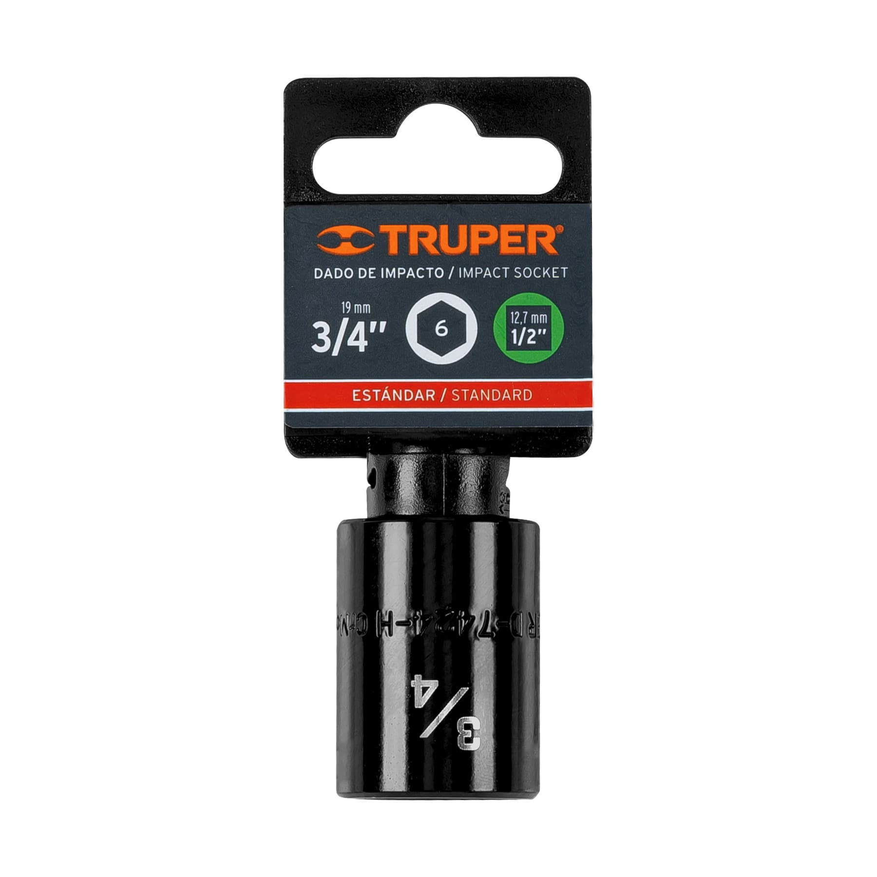 Dado de impacto de 3/4", 6 puntas, cuadro 1/2", Truper