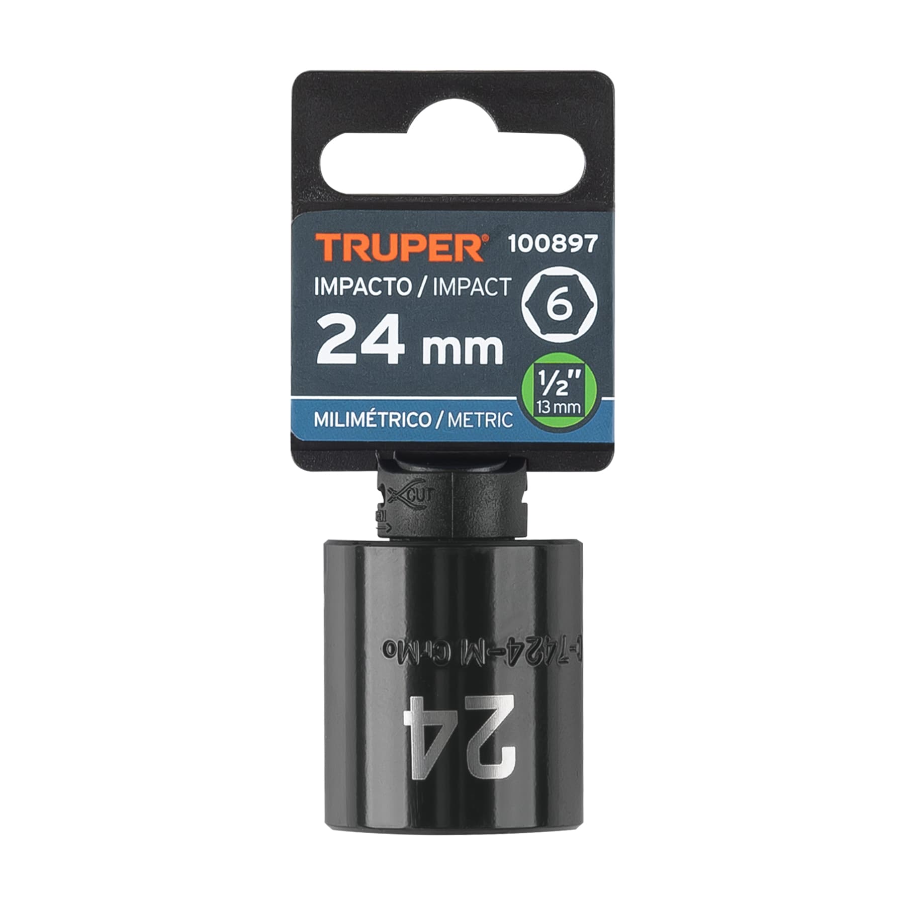 Dado de impacto de 24 mm, 6 puntas, cuadro 1/2", Truper