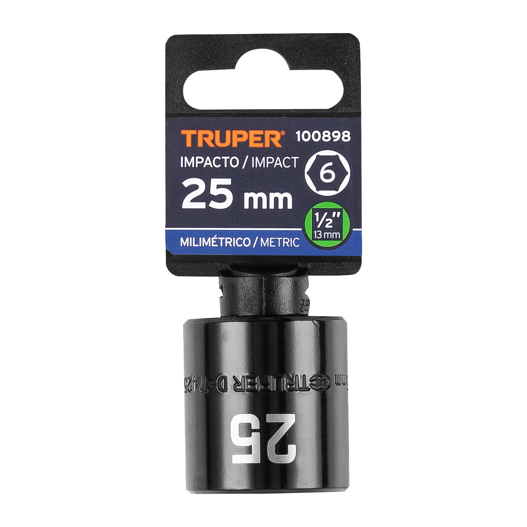 Dado de impacto de 25 mm, 6 puntas, cuadro 1/2", Truper