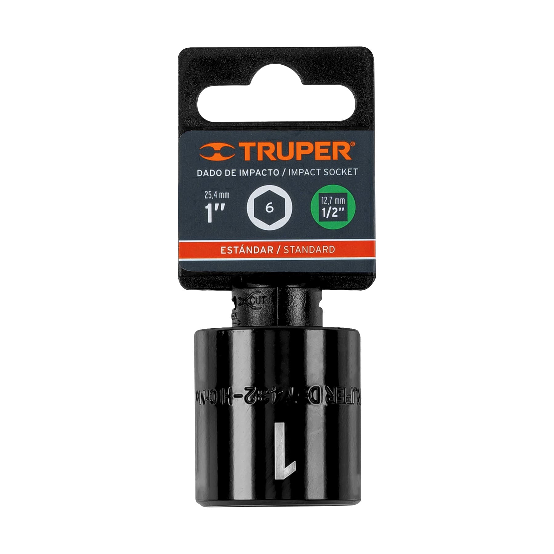 Dado de impacto de 1", 6 puntas, cuadro 1/2", Truper