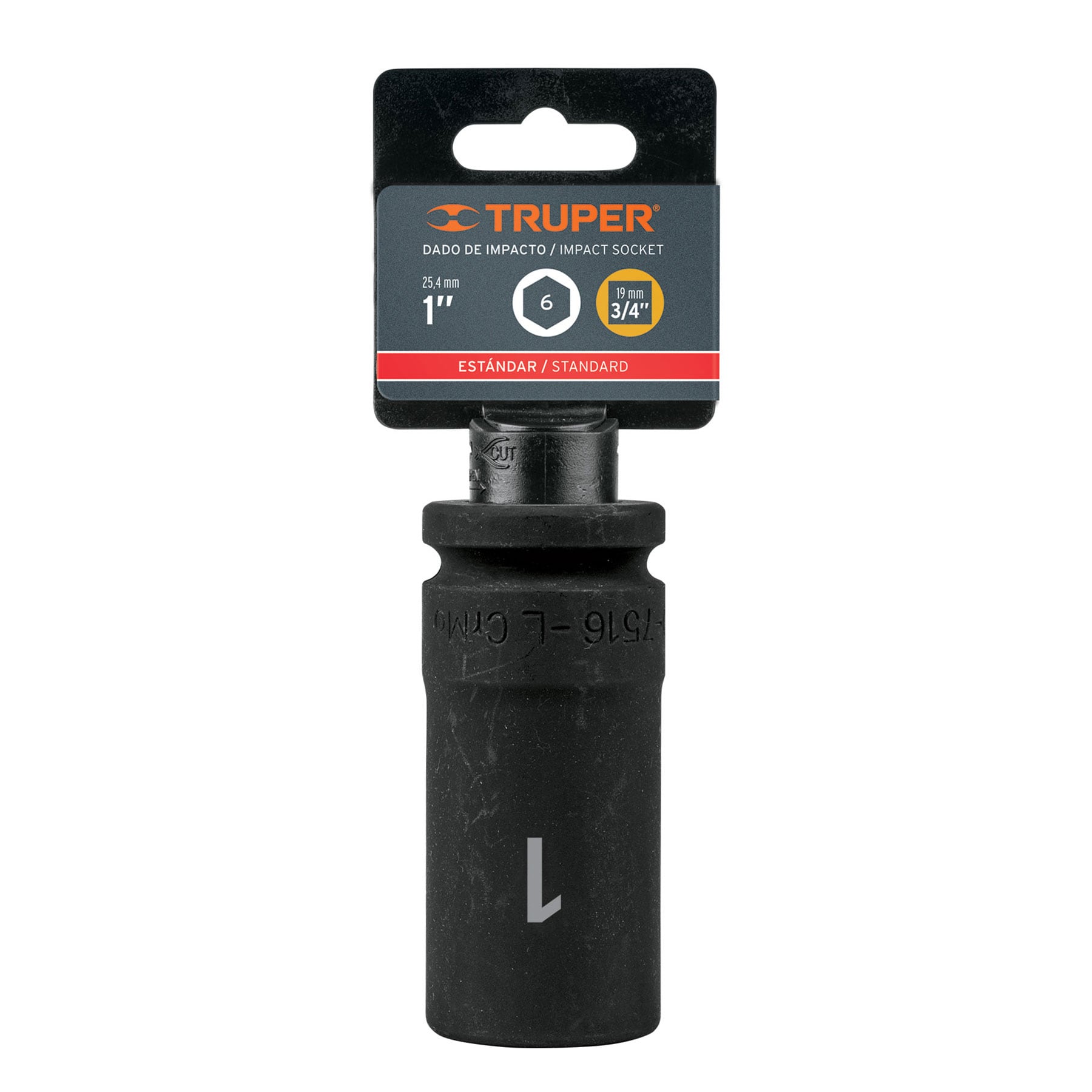 Dado largo de impacto de 1", 6 puntas, cuadro 3/4", Truper