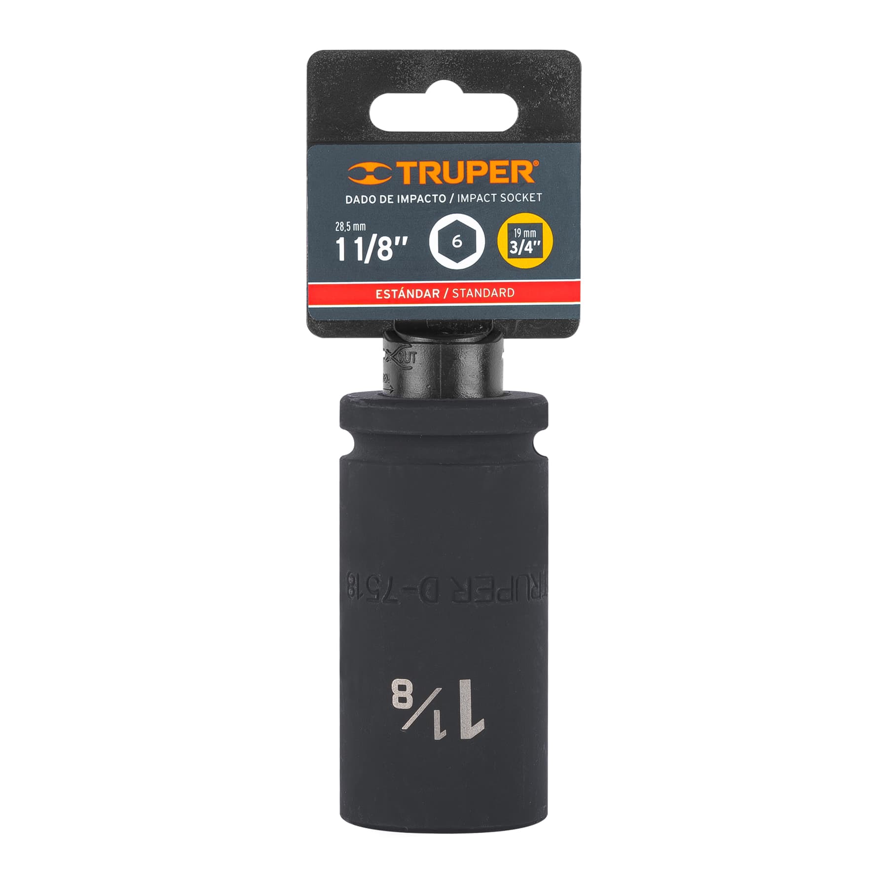 Dado largo de impacto de 1-1/8", 6 puntas, cuadro 3/4"