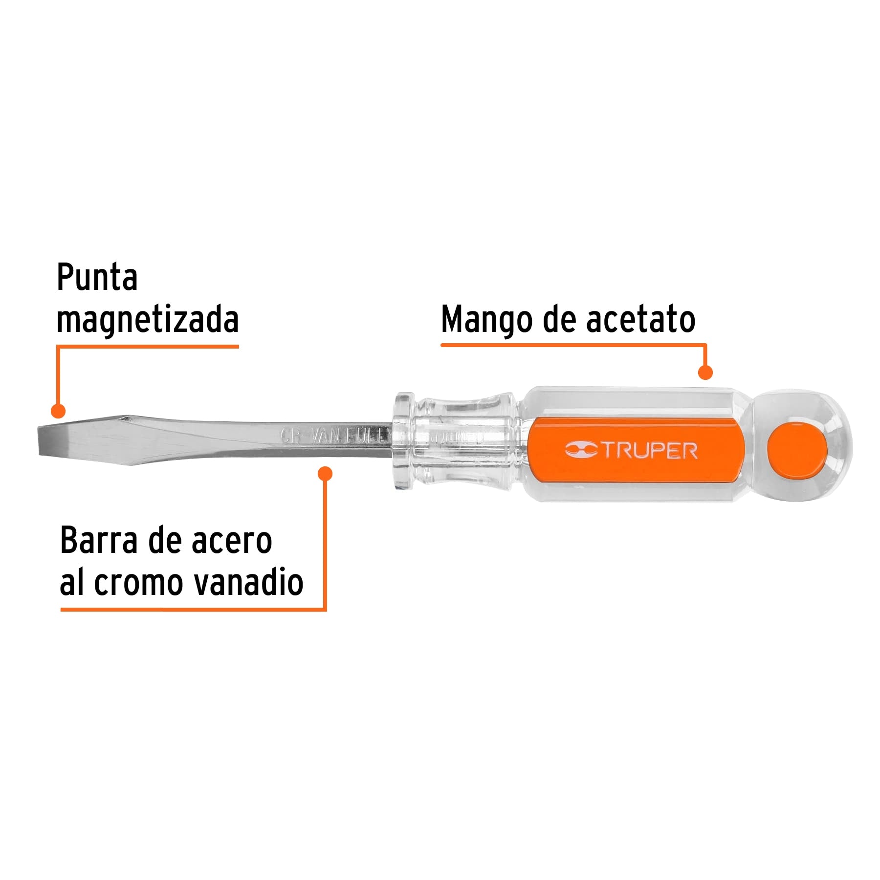 Desarmador plano 1/4 x 3" barra cuadrada mango acetato