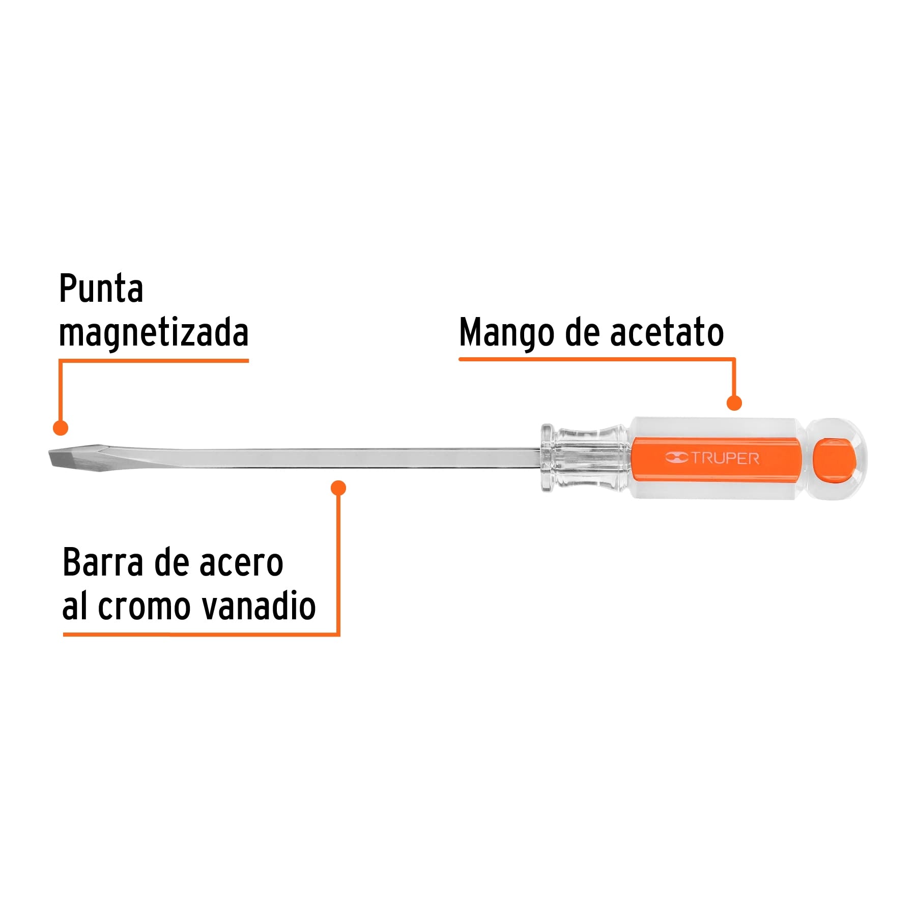 Desarmador plano 1/4 x 6" barra cuadrada mango acetato