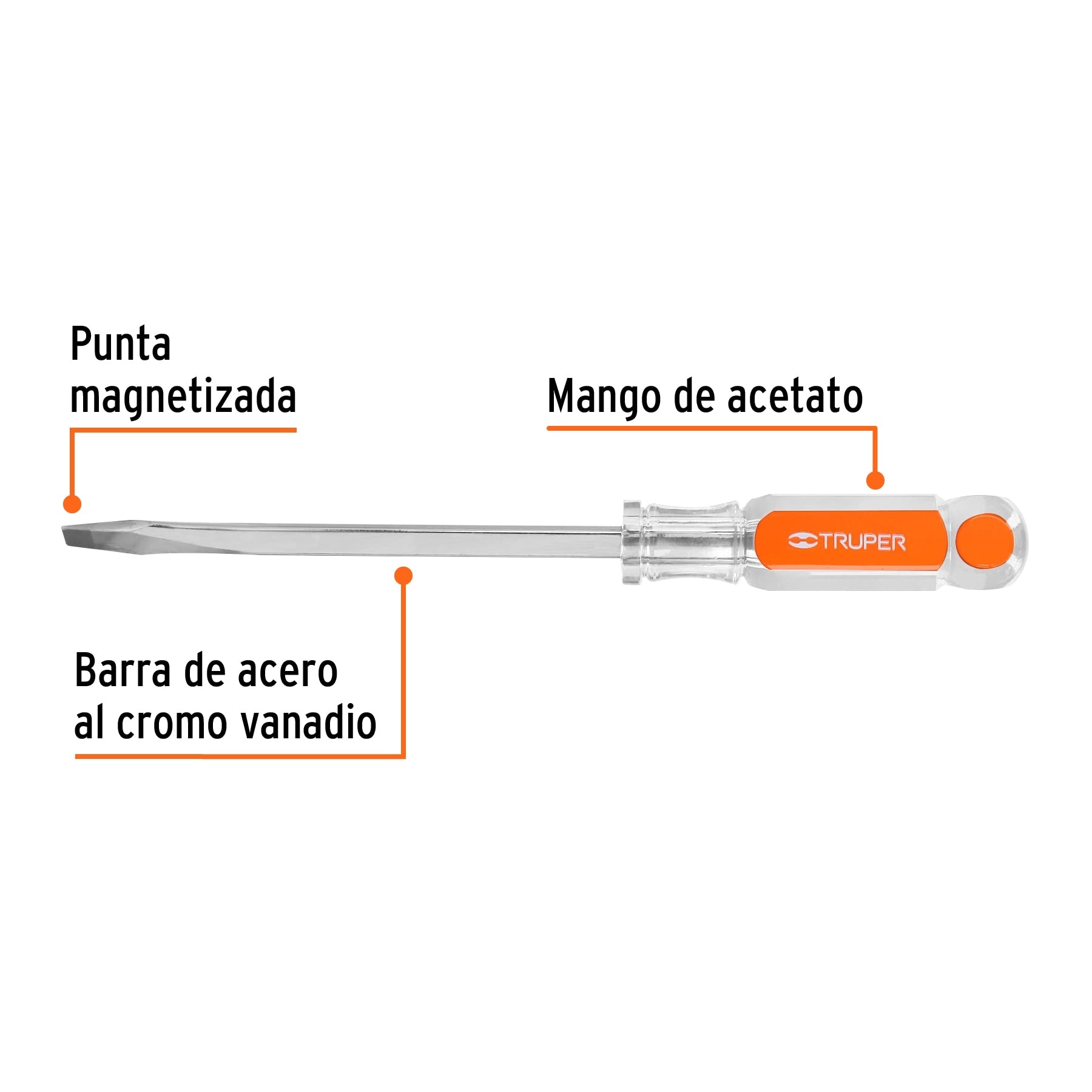 Desarmador plano barra 5/16 x 6" cuadrada mango acetato