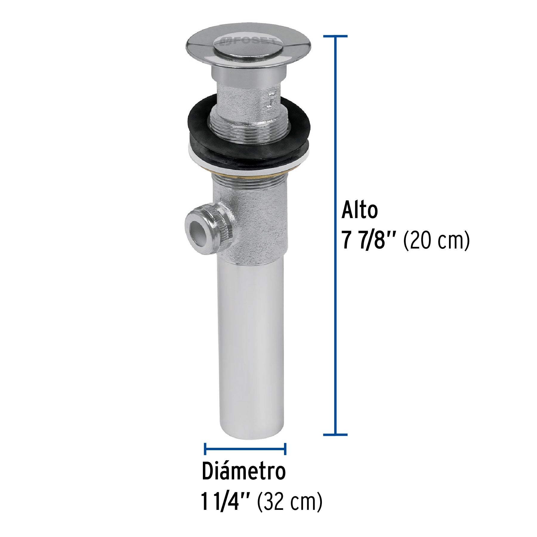 Contra para lavabo con rebosadero y sist automático, cromo, 1-1/4