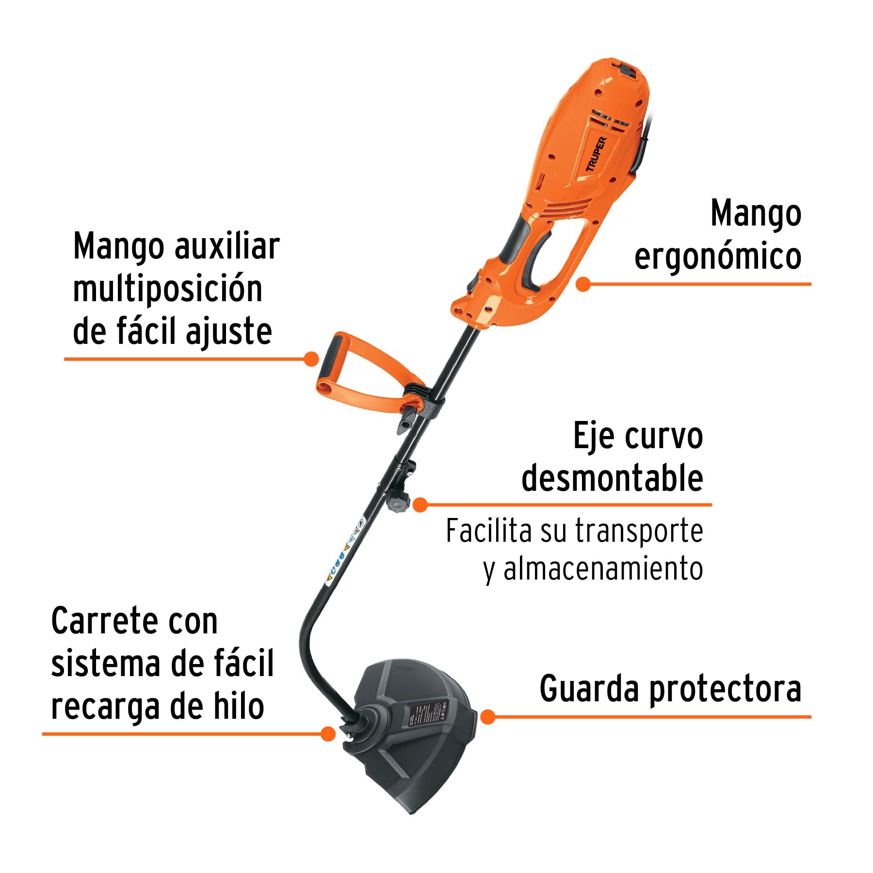 Desbrozadora eléctrica 1000 W mango "D", 14" corte, Truper