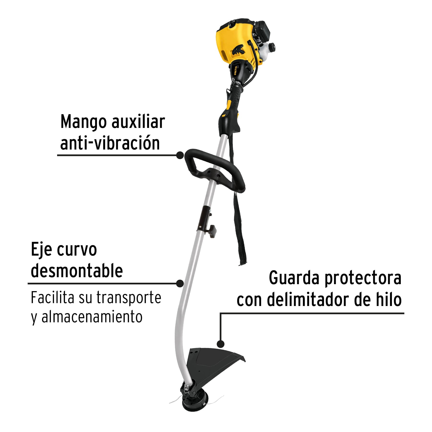 Desbrozadora a gasolina 25cc mango tipo "D", 17"corte, curva