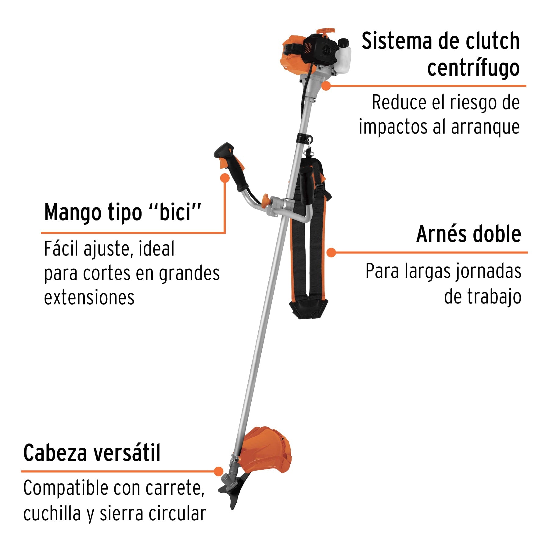 Desmalezadora a gasolina 33 cc mango tipo Bici , 18" corte