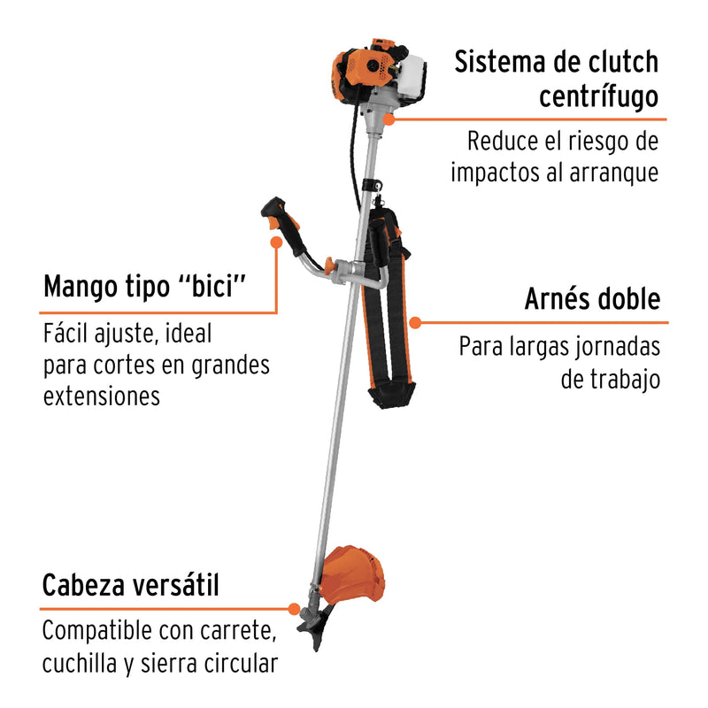 Desmalezadora a gasolina 43 cc mango "bici",  18" corte