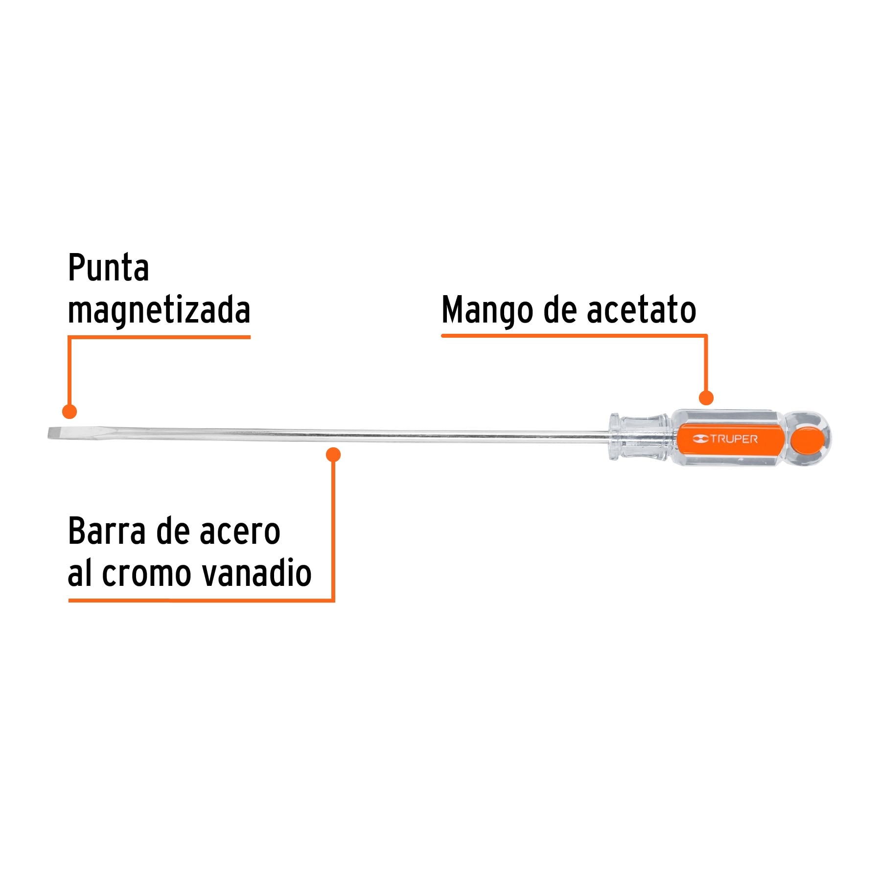 Desarmador cabinet 1/4" x 10" mango de acetato, Truper