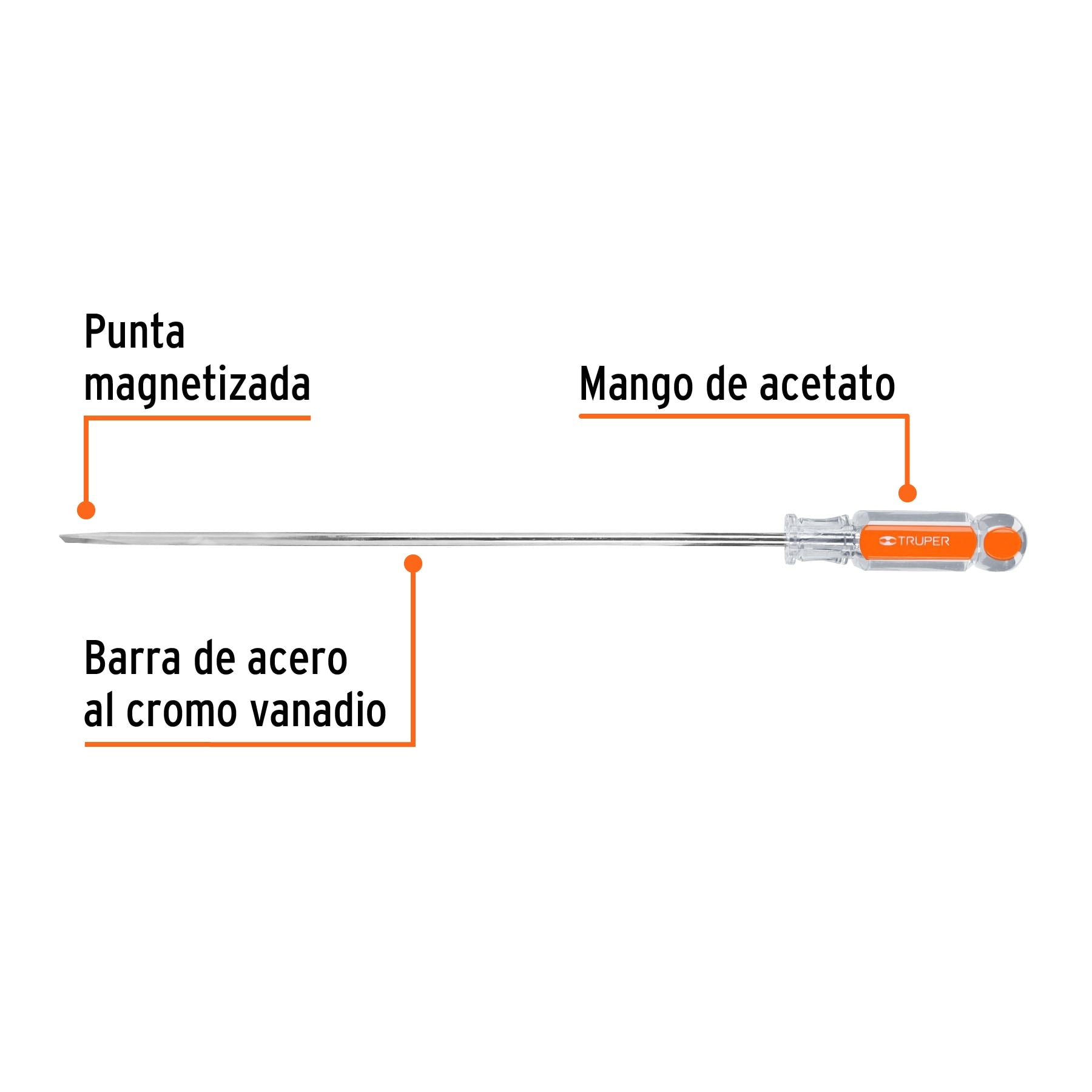 Desarmador cabinet 1/4" x 12" mango de acetato, Truper