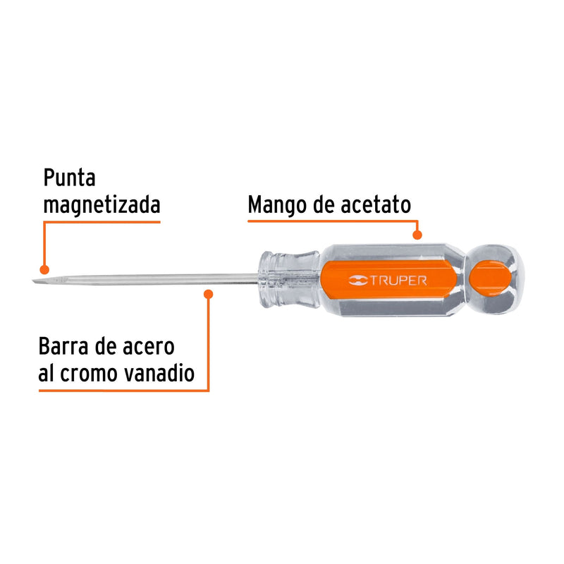 Desarmador cabinet 1/8" x 2-1/2" mango de acetato,  Truper