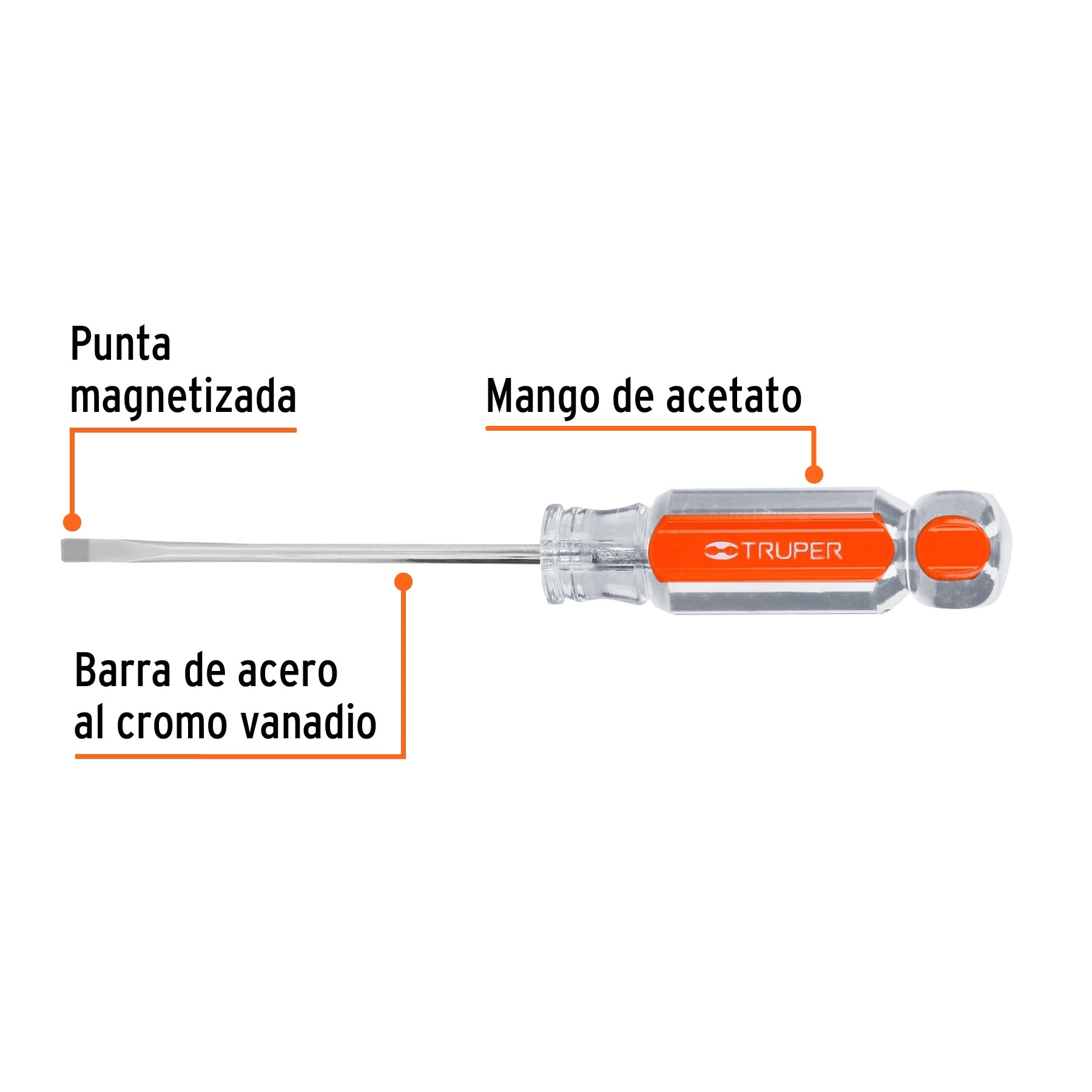 Desarmador cabinet 1/8" x 3" mango de acetato, Truper
