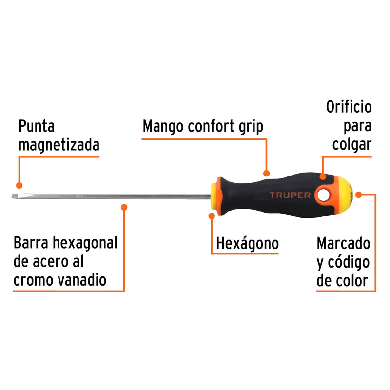 Desarmador cabinet 1/8" x 4-1/2" mango†Comfort Grip,  Truper