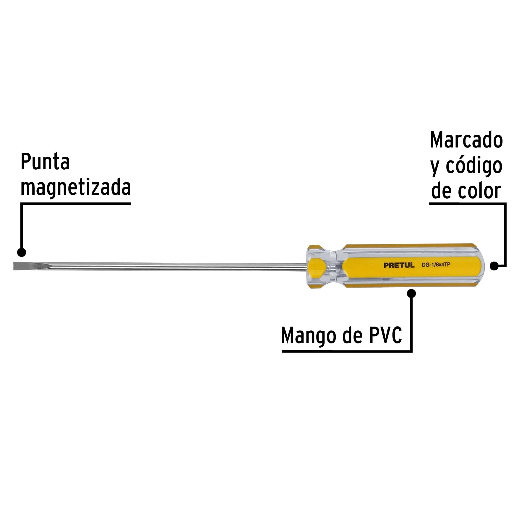 Desarmador cabinet 1/8 x 4" mango de PVC, Pretul