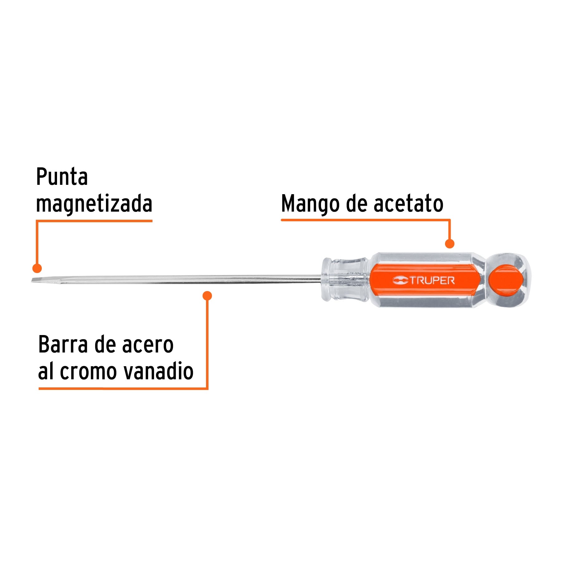 Desarmador cabinet 1/8" x 4" mango de acetato, Truper