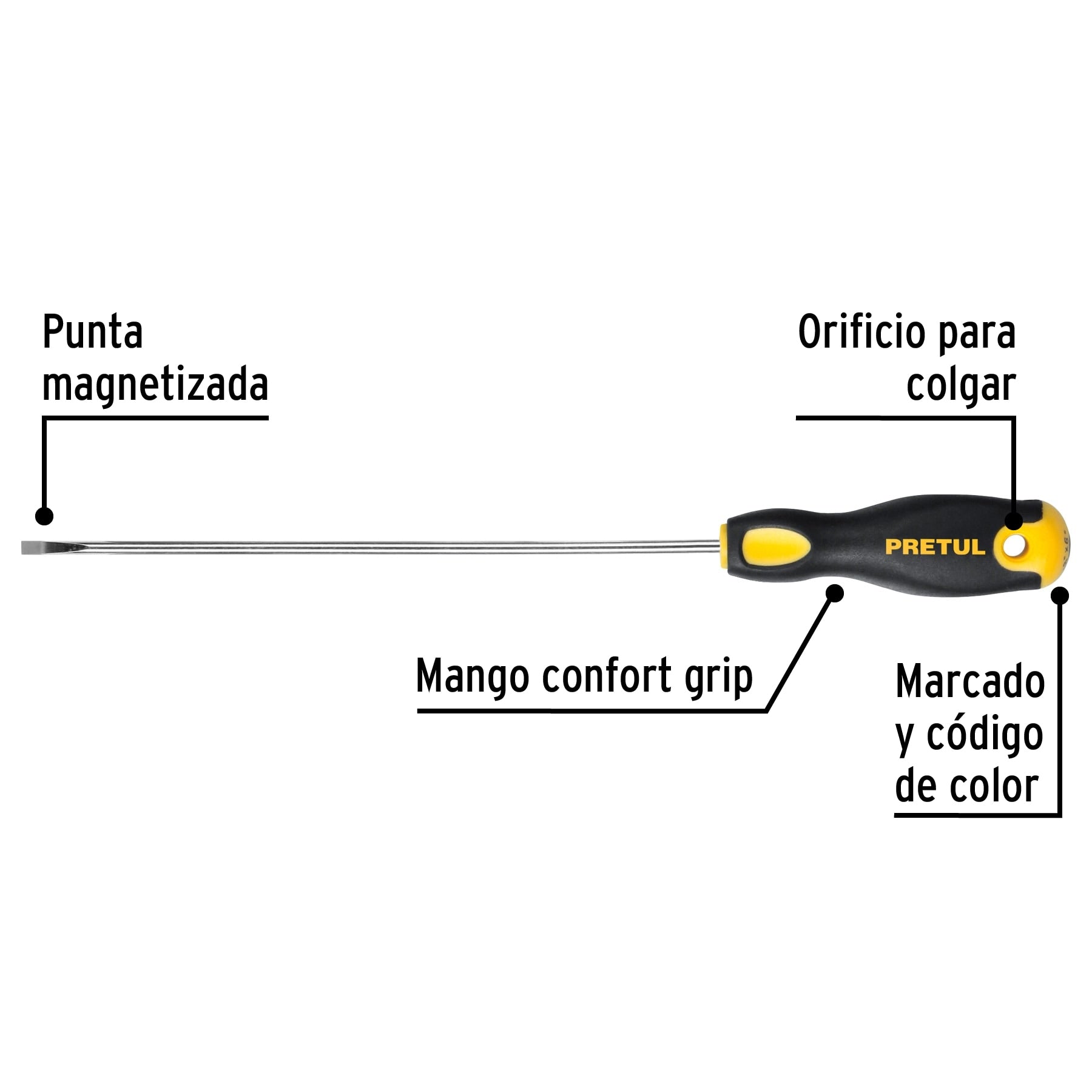 Desarmador cabinet 1/8 x 6" mango Comfort Grip, Pretul