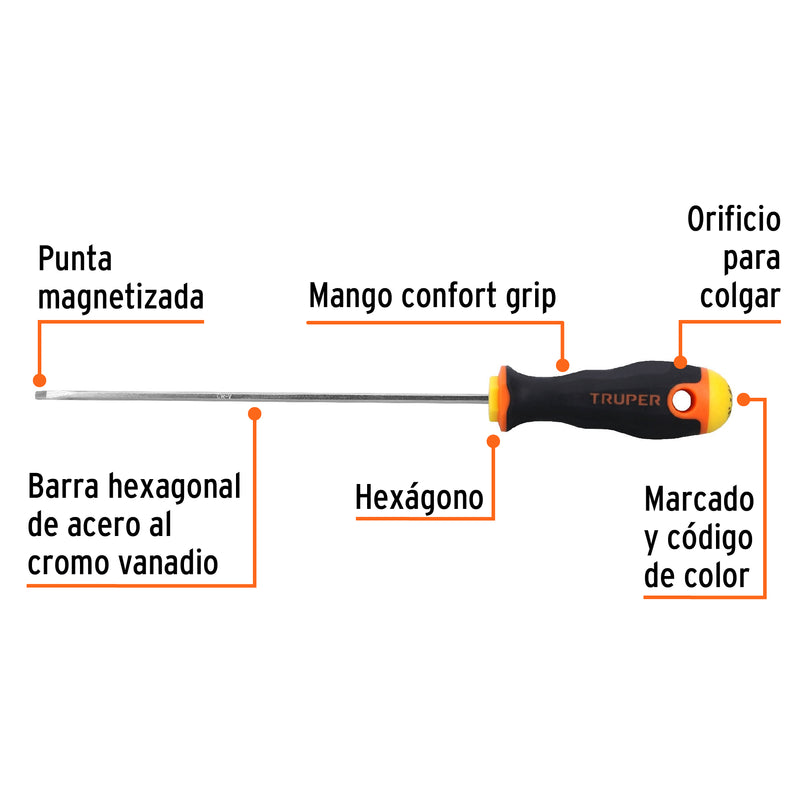 Desarmador cabinet 1/8" x 6" mango Comfort Grip,  Truper