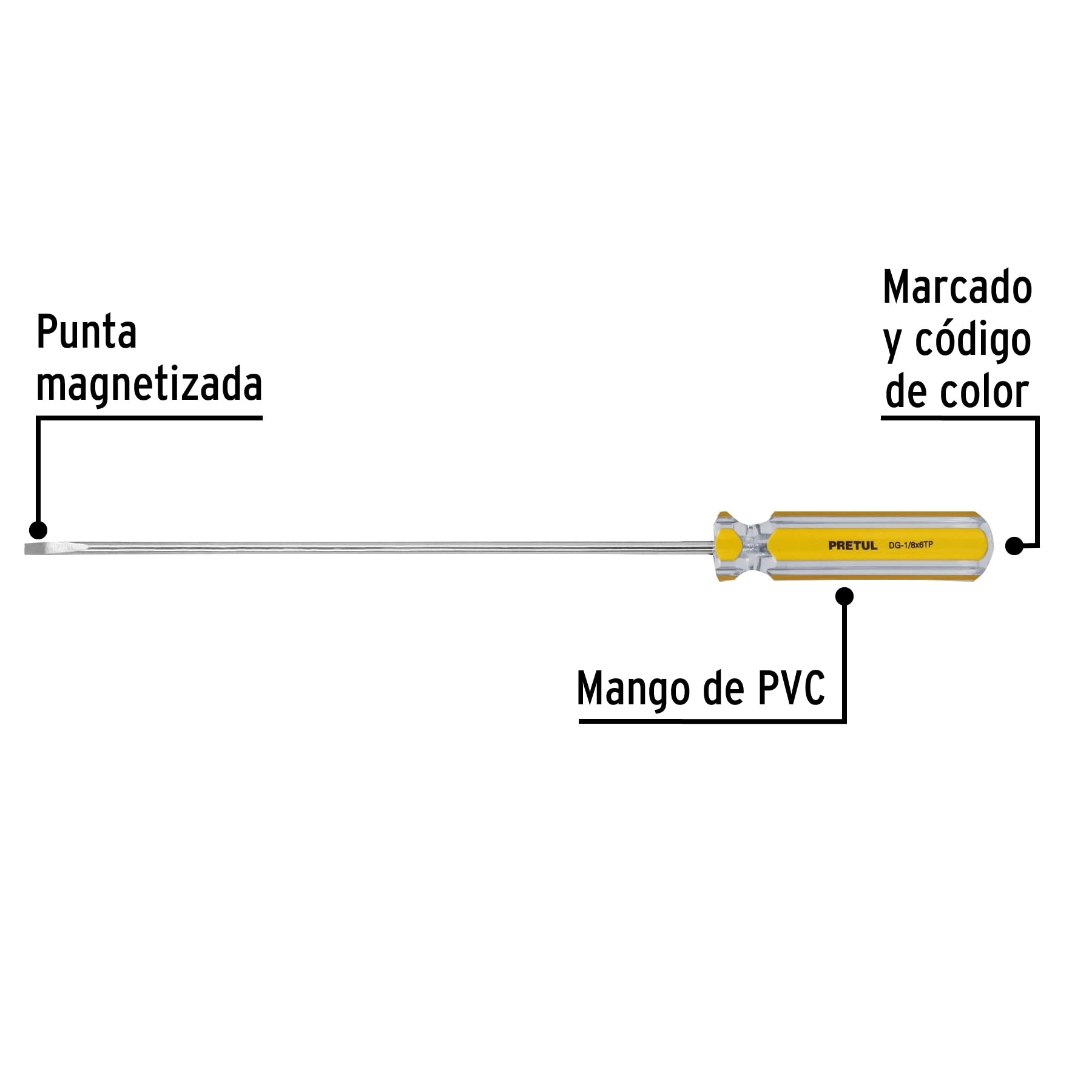Desarmador cabinet 1/8 x 6" mango de PVC, Pretul