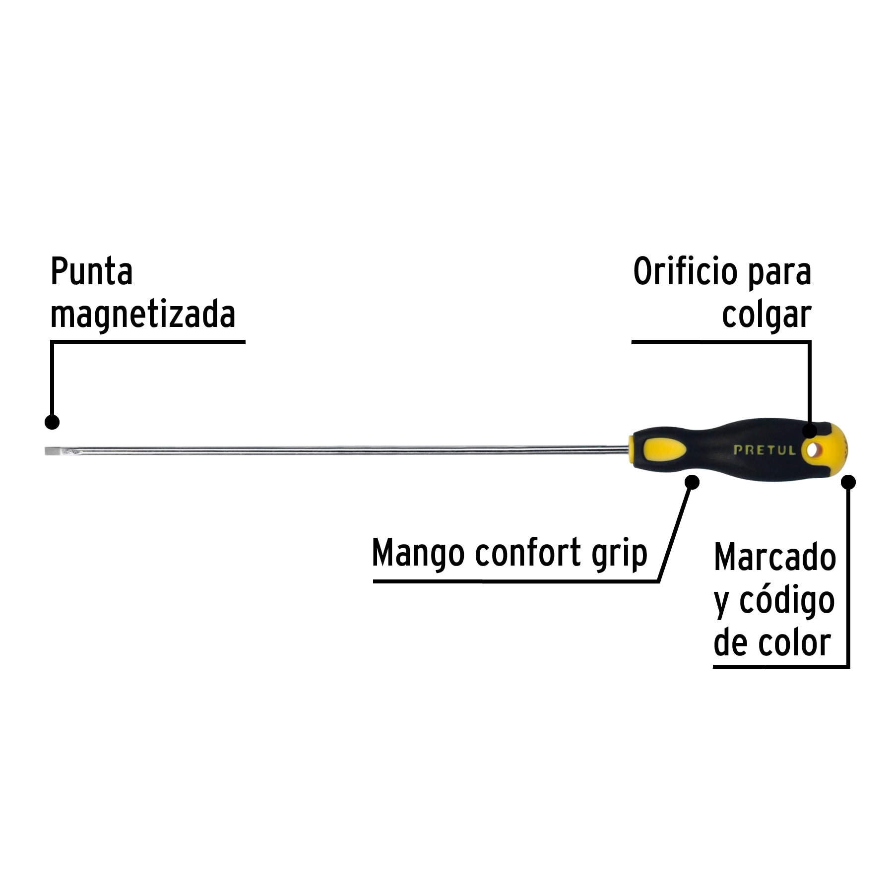 Desarmador cabinet 1/8 x 8" mango Comfort Grip, Pretul