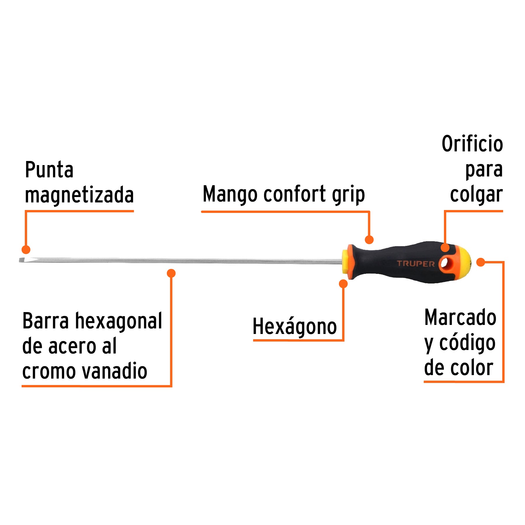 Desarmador cabinet 1/8" x 8" mango Comfort Grip, Truper