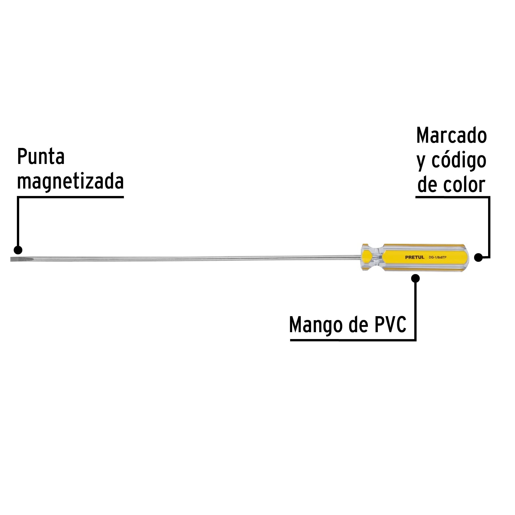 Desarmador cabinet 1/8 x 8" mango de PVC, Pretul