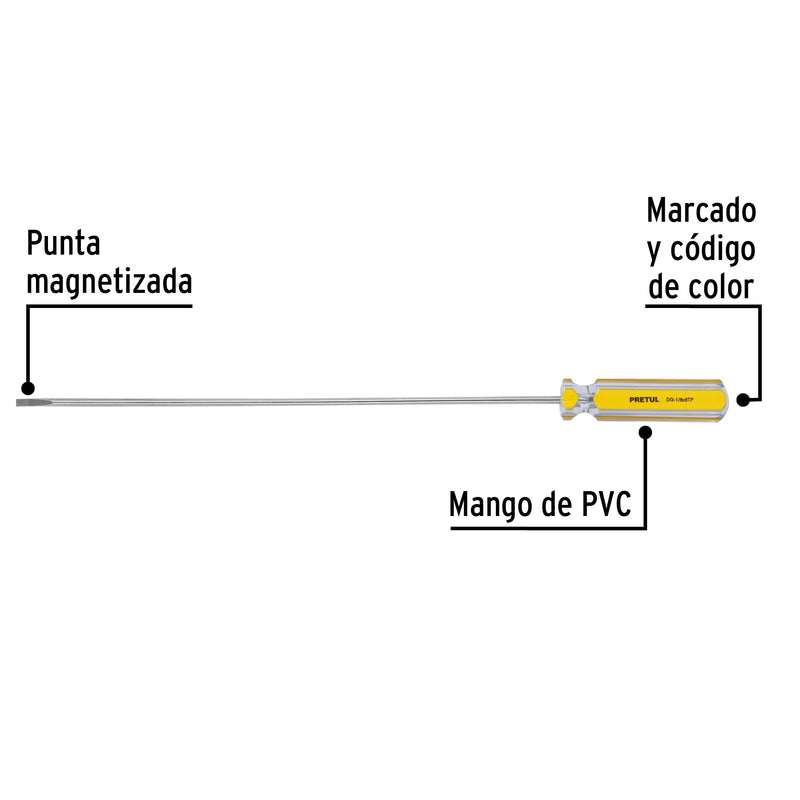 Desarmador cabinet 1/8 x 8" mango de PVC,  Pretul