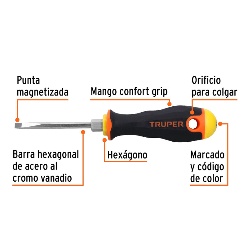 Desarmador cabinet 3/16 x 3" mango Comfort Grip,  Truper